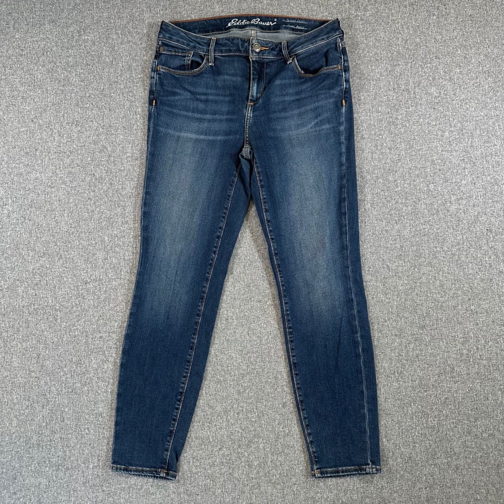Eddie Bauer Womens Slightly Curvy Skinny Ankle Jeans Blue Denim Stretch Size 10